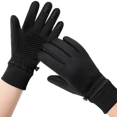 Waterdichte winterhandschoenen: waterdichte touchscreen-handschoenen voor dames, waterdichte hardloop- en wandelhandschoenen voor heren, touchscreen-handschoenen voor mobiele telefoons en sms'jes in koud weer, warme, zwart L