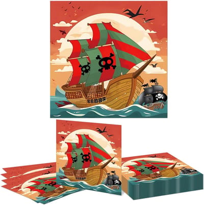 20 Stuks Piraten Thema Servetten voor Feestdecoratie - Vintage Reis Avontuur Servetten voor Piratenfeest