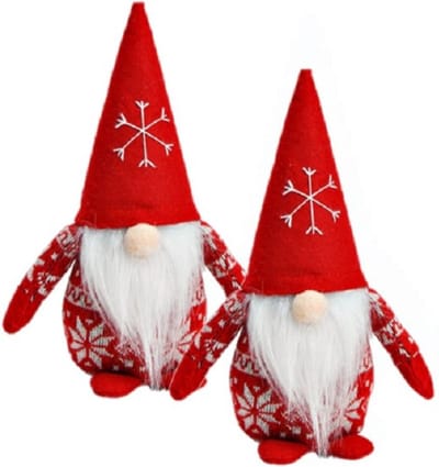 Set van 2x stuks pluche gnome/dwerg decoratie poppen/knuffels rood 12 x 20 x 9 cm - Kerstgnomes/kerstdwergen/kerstkabouters