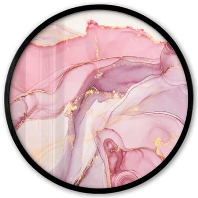 Poster in lijst Rond - Fotolijst 40x40 cm - Posters - Goud - Marmer - Roze - Ronde posterlijst zwart - Decoratie - Wanddecoratie woonkamer - Muurdecoratie slaapkamer