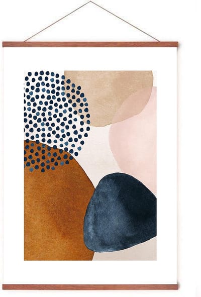 Poster In Posterhanger - Abstracte Art Print - Kader Hout - Scandinavisch - Waterverf - 70x50 cm - Ophangsysteem