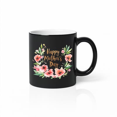Happy Mother's Day Magische Mok - Warmtegevoelig Bloemen Ontwerp - Keramische Koffiebeker - 330 ml - Zwart