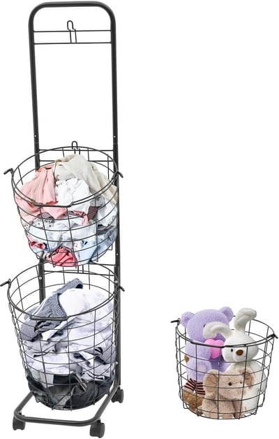 Wasmand met wieltjes - Waswagen organizer - Kleding sorteren - 3 afneembare manden - 26.5 x 33 x 123 cm