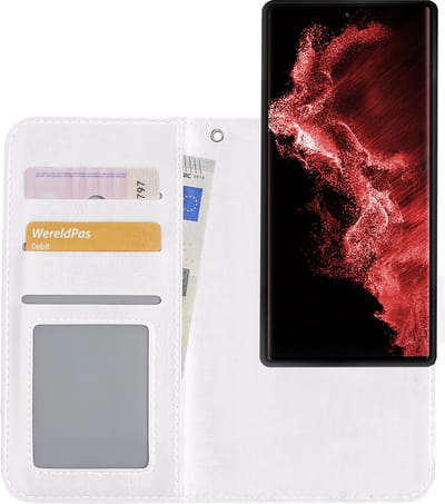 Hoesje - 2 in 1 - Geschikt voor Samsung Galaxy S22 Ultra - Met Uitneembare Hard Cover - Bookcase - Wallet Case - Met Pasjeshouder - Book Case - Uitneembaar - Pashouder - Kunstleer - Wit