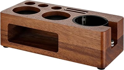 Tamperstation - Koffie Accessoirehouder - Espresso Bereiding - Unieke Houtnervatuur - 26 x 13 x 9 cm - Okkernoot