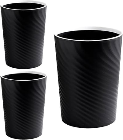 Badkamer Prullenbak Set - Afvalbakken 8L - Afval Beheren - Brede Mondopening - 3 stuks - Zwart