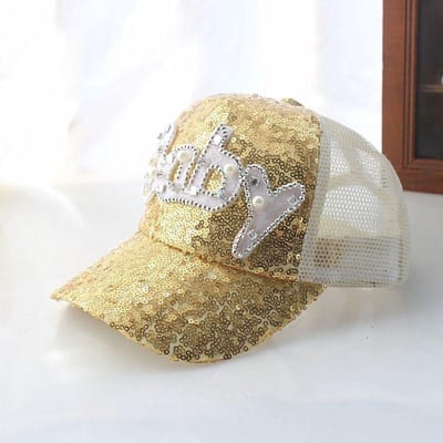 Chapeau en maille à paillettes pour femme Water Diamond, casquette de baseball mignonne pour bébé, chapeau d'été pour enfant avec visière pare-soleil S(48-53cM) or