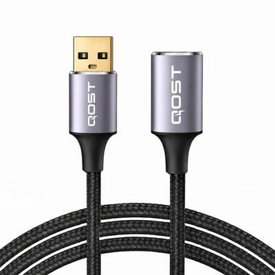 Qost - USB-A 3.0 Verlengkabel - 5Gbps - Male naar Female - Zwart - 1 Meter - Nylon