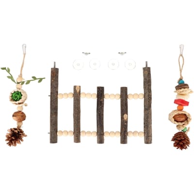 Jouets Suspendus pour Perroquet Soulagent l'Ennui Interactifs Sûrs en Bois Échelle Suspendue et Jouets à Mâcher pour Perroquet beige