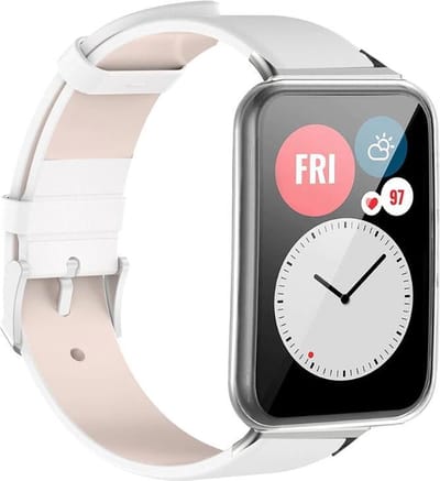 Strap-it Leren smartwatch bandje - geschikt voor Huawei Watch Fit / Huawei Watch Fit New - wit