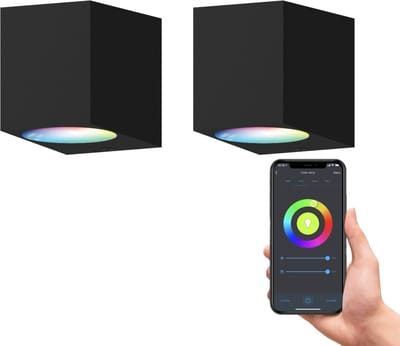 Calex Slimme LED Wandlamp Downlight – Set van 2 Stuks - Zwart – Smart Buitenlamp – App Bedienbaar - Voor binnen en Buiten