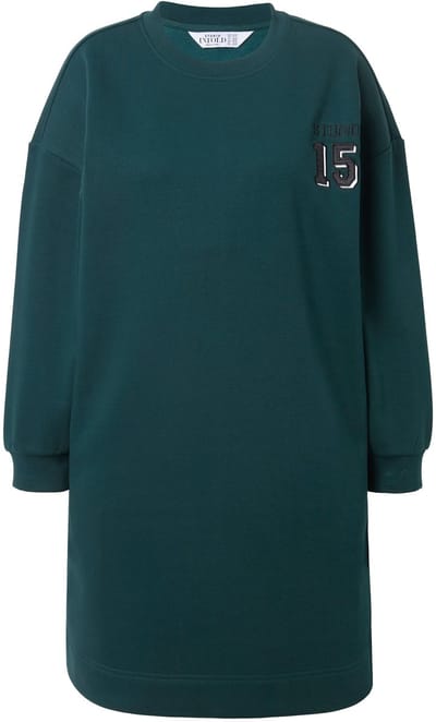 Studio Untold - Dames - Sweat midi-jurk oversized satijnen getal op de rug - Middernacht groen - Maat 42+