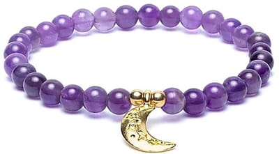 Armband amethist elastisch met maan bedel