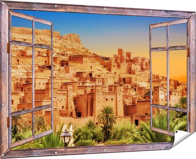 Gards Tuinposter Doorkijk Kasbah Ait Ben Haddou Stad in Marokko - 180x120 cm - Tuindoek - Tuindecoratie - Wanddecoratie buiten - Tuinschilderij