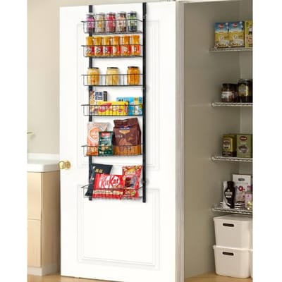 VEVOR Pantrykastorganizer voor boven de deur, 6-laags stalen hangende kruidenrekken, verstelbare wandplanken, voor thuis, keuken en badkamer, zwart