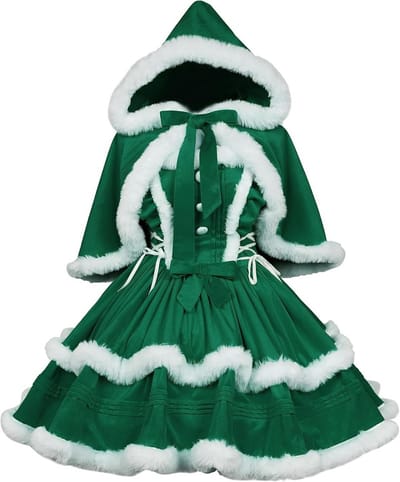 Kerstjurk Dames Feestjurk Plus Cape Fluwelen Lolita Stijl