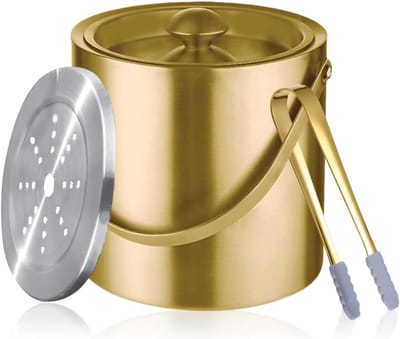 Luxe Gouden IJsemmer met Deksel en Tang - Geïsoleerde Wijnkoeler/Champagnekoeler 3L