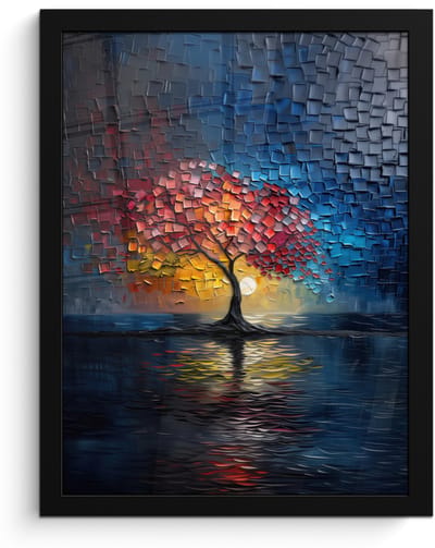 Poster in lijst - Fotolijst 30x40 cm - Posters - Boom - Blauw - Bladeren - Vakken - Posterlijst zwart - Decoratie - Wanddecoratie woonkamer - Muurdecoratie slaapkamer