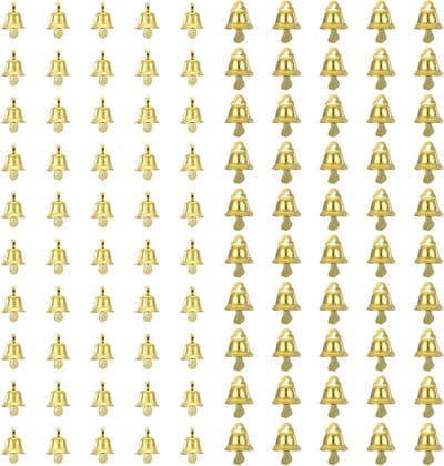 Set van 100 gouden belletjes van 10 mm voor knutselen, kleine 14 mm belletjes van koper voor sieraden, cadeauverpakking en kerstdecoratie DIY
