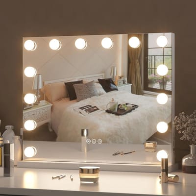 Hollywood-stijl Verlichte Schminkspiegel 80 x 60 cm - 14 LED-lampen, Muur- en Tafelmontage