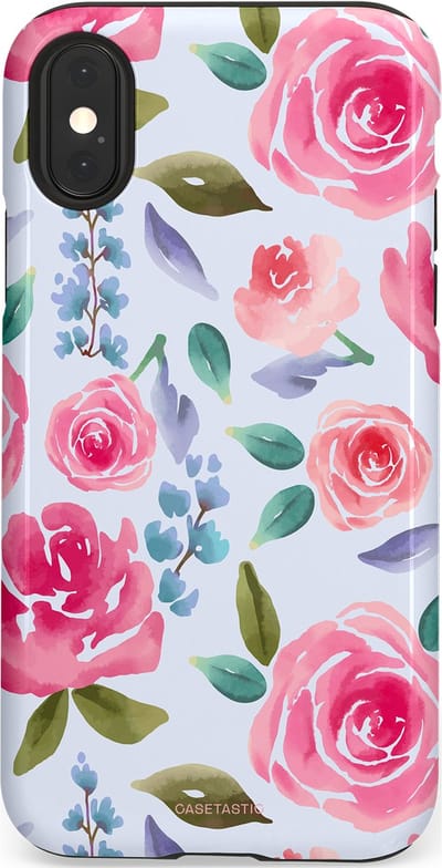 Casetastic hoesje geschikt voor Apple iPhone X / Apple iPhone XS - Dubbellaagse bescherming - Aquarel Bloemendroom - Fashion Case - Lichtblauw Lichtroze