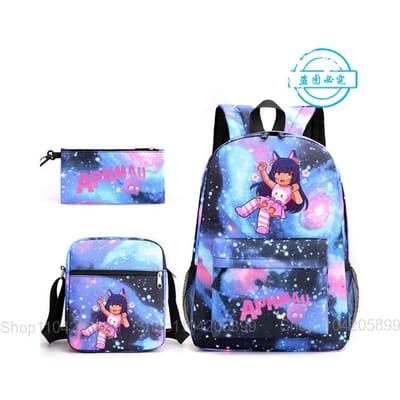 Aphmau Rugzak Student Mochila Schooltas Etui Schoudertas 3-delige Set Mode Meisjes Jongens Spel Cartoon Schooltas Cadeau 16 inches blue