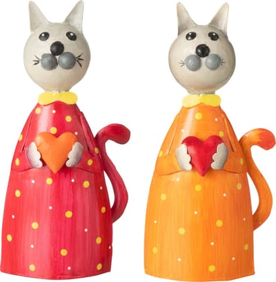 J-Line figuur Kat Met Hart - ijzer - mix - 2 stuks