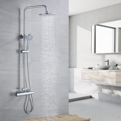 Auralum Max Douchesysteem - Douchekolom - Met Thermostatische Mengkraan - Verstelbare Hoogte 84-121cm - 3 functies Handdouche - met thermostaatkraan - Chroom