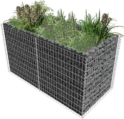 Schanskorven Moestuinbak Plantenmand Verhoogd Bed voor Steunmuren Tuinhek Schanskorfwand van Staal 180 x 90 x 100 cm Zilver
