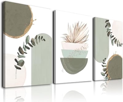 Groene Boho Wall Art - Set van 3 Aquarel Bladen - Modern Noordse Minimalistische Canvas Prints voor Woonkamer en Slaapkamer