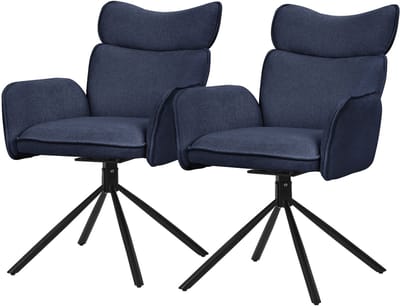 Eetkamerstoel set van 2 draaibaar donkerblauw met rugleuning en armleuning tot 120 kg ML design