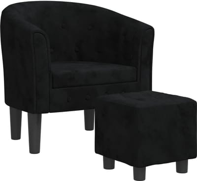 Luxe Fauteuil met Voetenbankje en Voetensteun - Comfortabel Zwart Fluweel