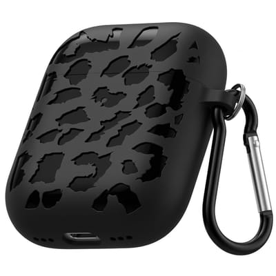 Zwart grafisch patroon hoesje voor oordopjes geschikt voor AirPods 4– compact beschermhoesje met onregelmatige print, mat oppervlak en karabijnhaak