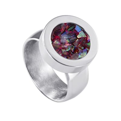 Quiges RVS Schroefsysteem Ring Zilverkleurig Glans 16mm met Verwisselbare Multi Vlokjes Schelp 12mm Mini Munt