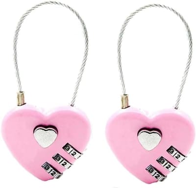 Tweedelig hartvormig combinatieslot – 6,5 x 4 cm – Mini hangslot – Met combinatieslot en stalen kabel – Waterdicht – Geschikt voor binnen- en buitengebruik, ideaal voor sieradendozen, agenda's, koffers en kluizen – Roze