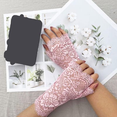 38 Stijlen Hol Kant Bloem Visnet Vingerloze Handschoenen Elegant Zonbescherming Dames Mesh Dans Bruiloft Wanten Handdecoratie One Size gray