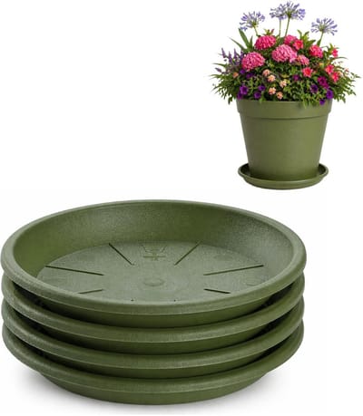 Plasticforte plantenpot onder schotel / water opvang schaal - 4x - groen - Dia 24 cm - Kunststof - voor pot met Dia 30/35 cm