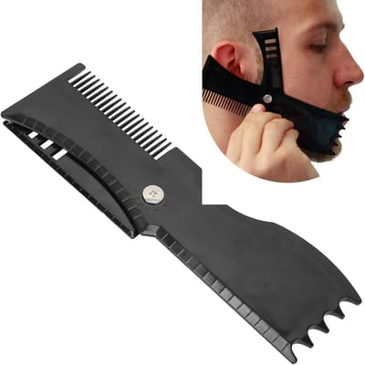 Verstelbare Baardvorm Tool met Kam en Styling Sjabloon, Compacte Scheerhulp voor Perfecte Baardverzorging en Stijl, Ideaal voor Mannen met een Twisted Beard