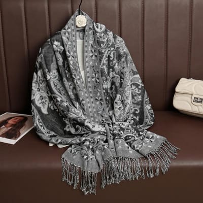 Mode Boheemse Etnische Bloemen Kwast Pashmina Sjaal Dames Zacht Herfst Vrouwelijke Hijabs En Sjaals Bufandas Moslim Bandana gray