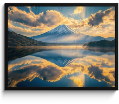 Poster in lijst - Fotolijst 70x50 cm - Posters - Berg - Rivier - Zonsondergang - Posterlijst zwart - Decoratie - Wanddecoratie woonkamer - Muurdecoratie slaapkamer