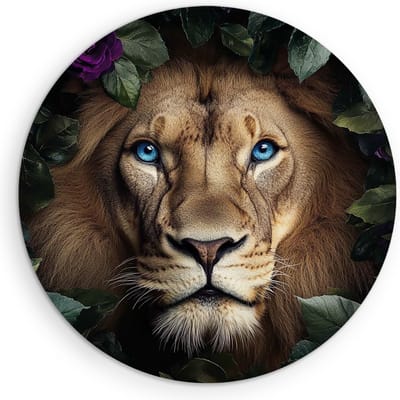 Saammp Muurcirkel Hout - Tijger tussen roze bloemen - Landschap - Natuur - Ø 90 - Wandcirkel - Wanddecoratie Cirkel - Muurdecoratie Woonkamer - Slaapkamer decoratie - Rond Schilderij