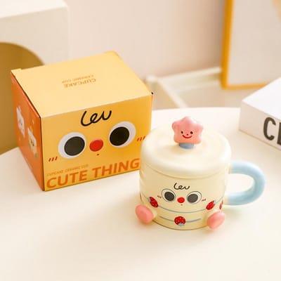 Tasse Mug en Céramique Poupée Mignonne Créative Tasse à Eau Cadeau Tasse Couple Tasse à Café Tasse à Lait Tasse Petit Déjeuner 401-500ml orange