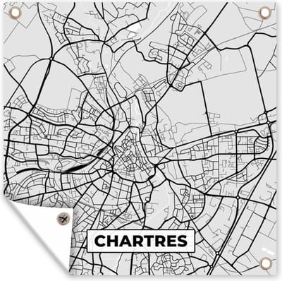 Tuin poster Chartres - Plattegrond - Frankrijk - Kaart - Stadskaart - 200x200 cm - Tuindoek