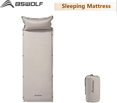 BSWOLF® - Luchtbed met ingebouwde pomp - Zelfopblaasbaar - Grijs - Duurzaam - inclusief kussen - gemaakt van zachte stof