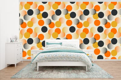 Behang - Fotobehang Polkadot - Design - Retro - Oranje - Breedte 500 cm x hoogte 280 cm