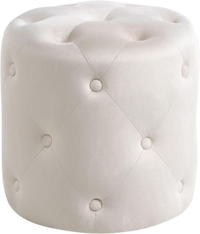 Decoratieve Poef - Voetenbankje Hocker - Woonkamer Meubel - Decoratief Plissé Werk - 40x40x40 cm - Beige