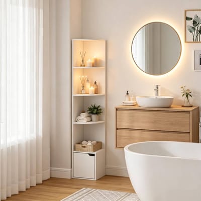 HAUSS SPOLE Boekenkast - Hoekkast Met 5 Open Vakken En Deur - Ruimtebesparend Voor Woonkamer Of Studeerkamer - Hout - 29,5x29,5x157,5 Cm - Wit