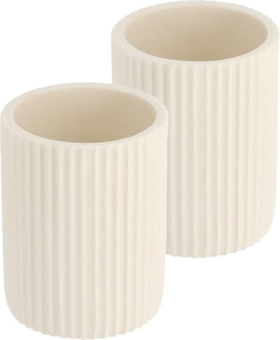 Tendance Tandenborstelbeker 101 series - wit - geribbeld - PS - 2x - beker badkamer - tandenborstelhouder