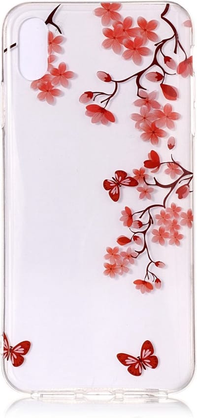 Peachy Bloesentak met vlinders Soepel TPU hoesje geschikt voor iPhone XS Max - Rood