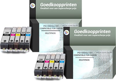 Huismerk Canon PGI520 / CLI521 inkt cartridges 2 x 5 Kleuren Multipack (126 ml)